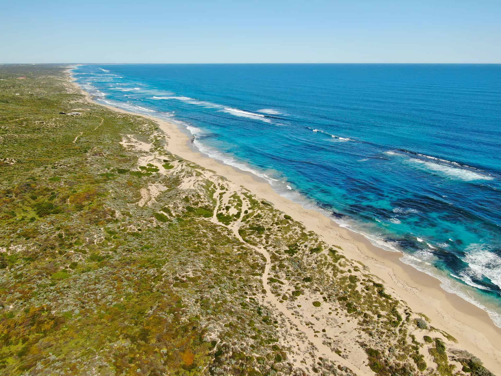 Drone shot of The Glass House Airbnb, located at Lot 2804 Company Road, Greenough in Western Australia