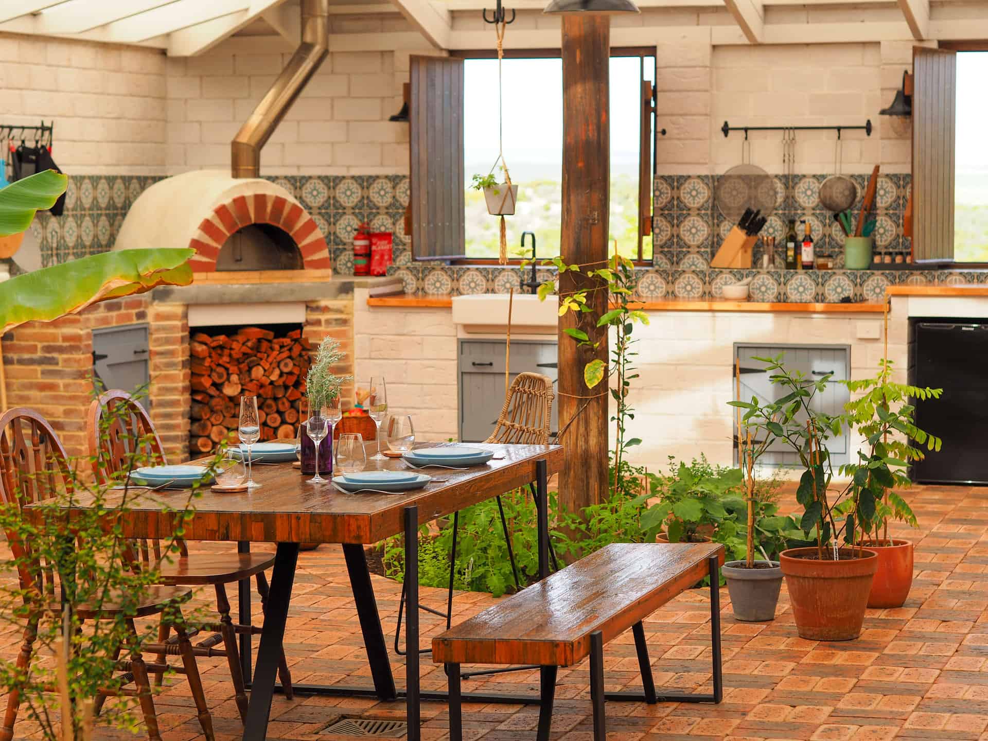 The wood-fired oven at The Glass House WA Airbnb in Greenough, Western Australia