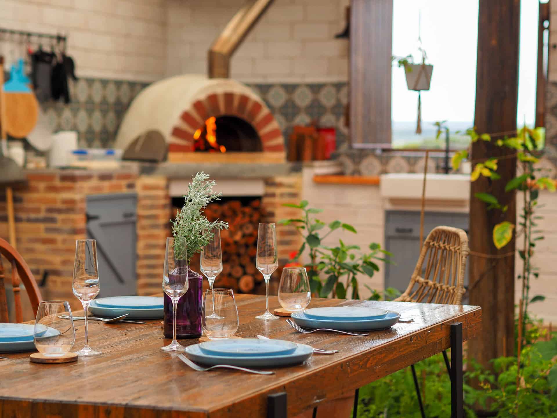 The al-fresco kitchen courtyard at The Glass House WA Airbnb in Greenough, Western Australia