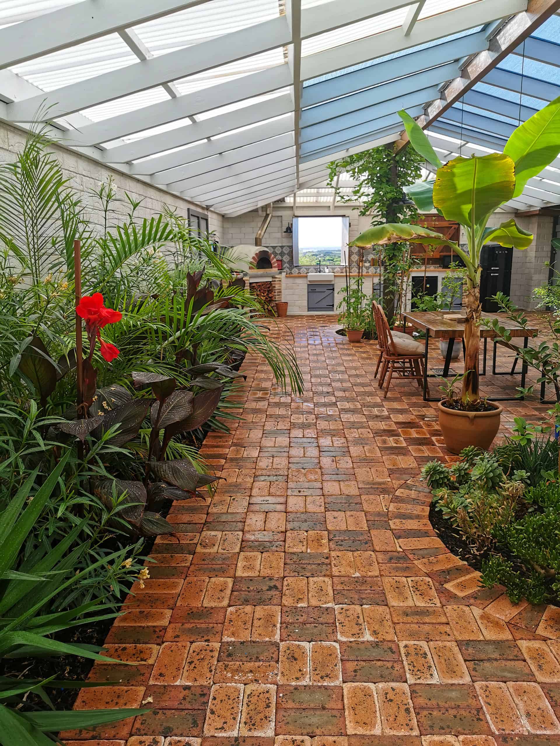 The courtyard at The Glass House WA in Greenough, Western Australia