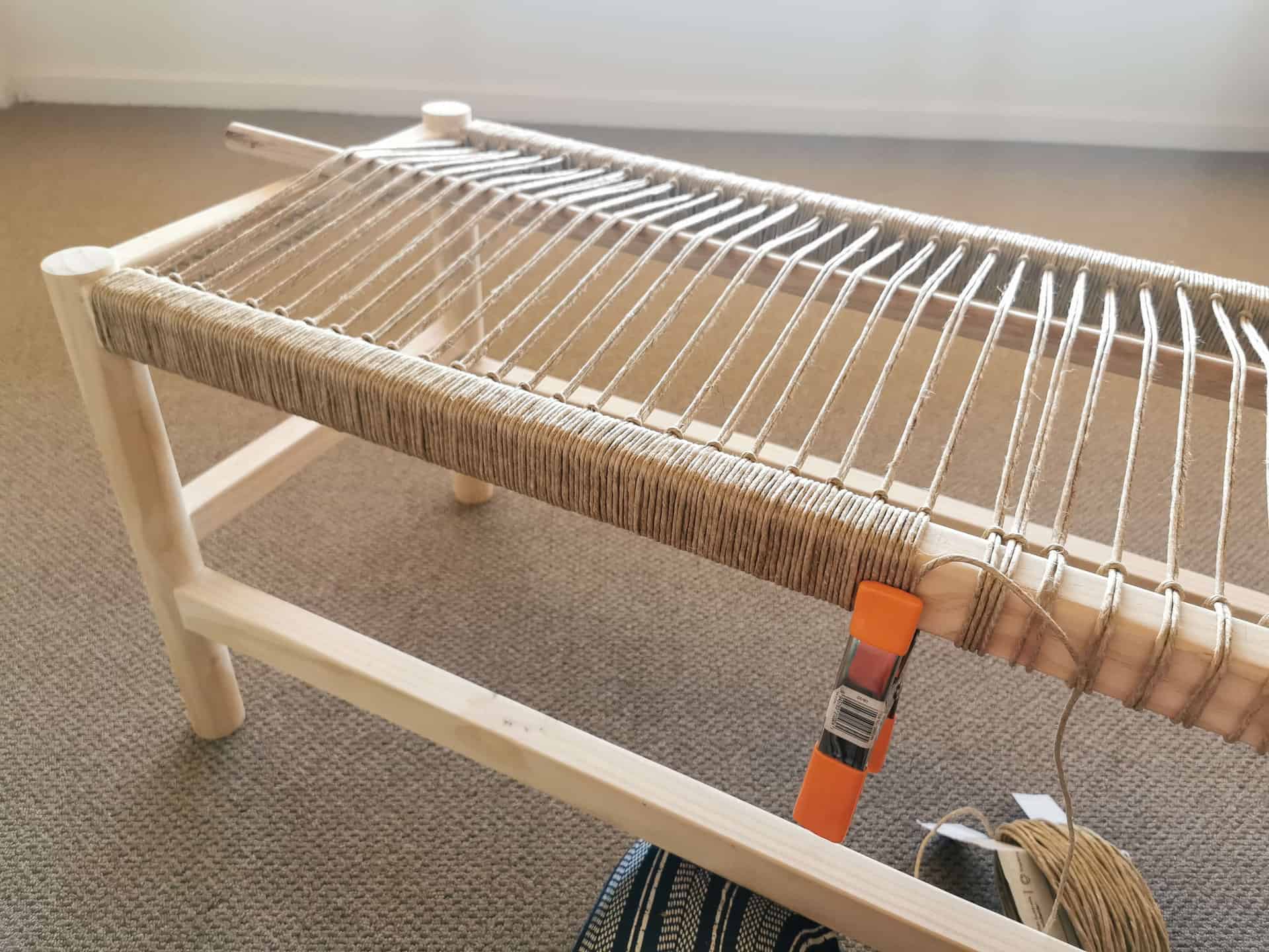 Weaving a Danish Cord bench for The Glass House WA