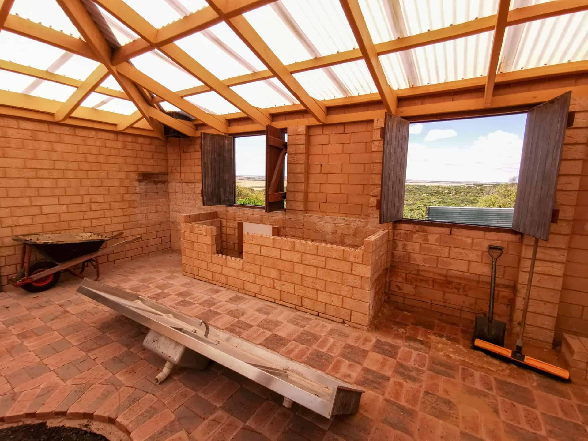 Kitchen courtyard renovations at The Glass House in Greenough, Western Australia