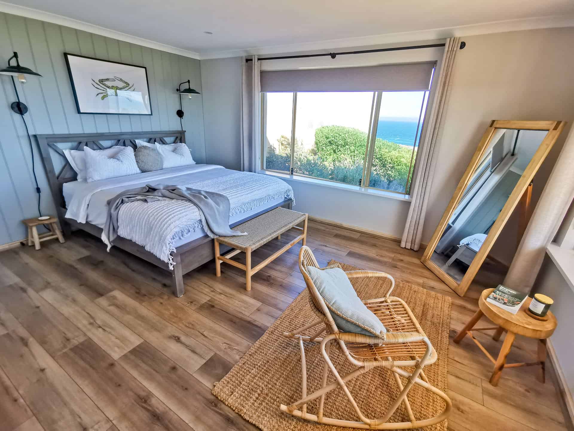 Master bedroom at The Glass House WA in Greenough, Western Australia