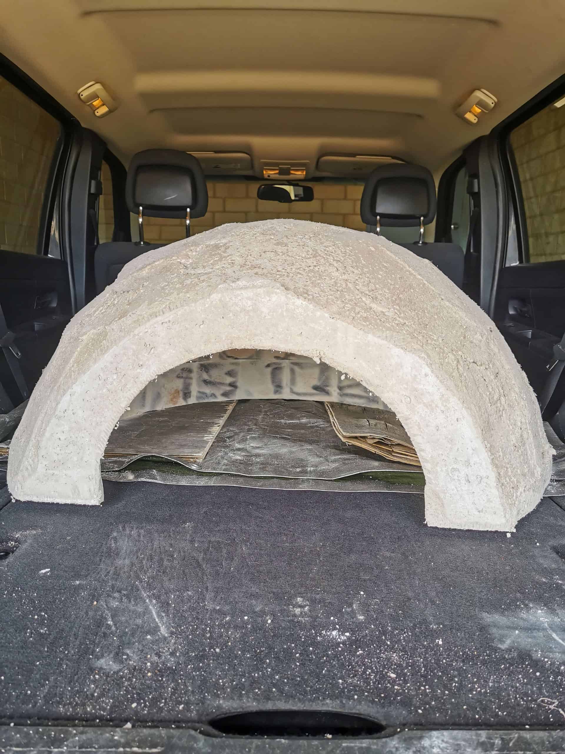 Pizza oven dome in a car