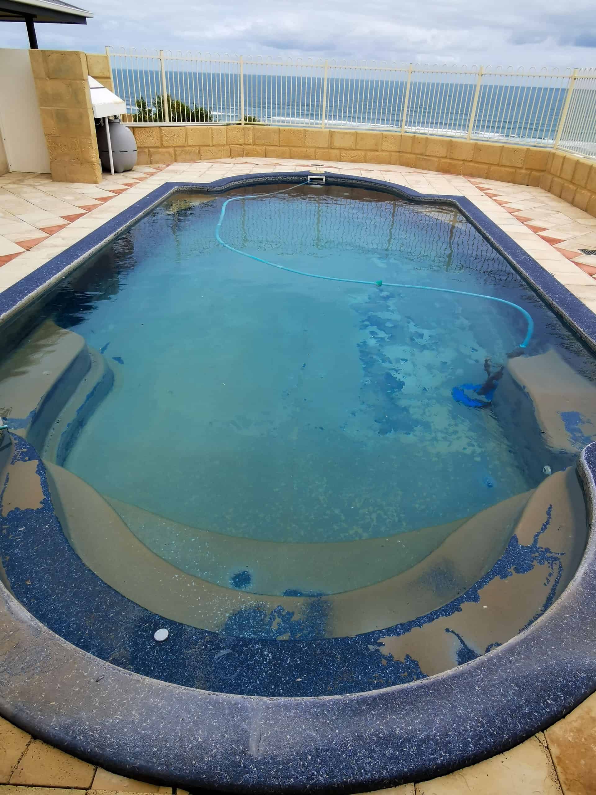 Pool with calcium stains at The Glass House WA in Greenough